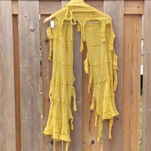 Pretty Mustard Yellow Fringe Scarf WOOL Artist Vibe Wrap LONG
